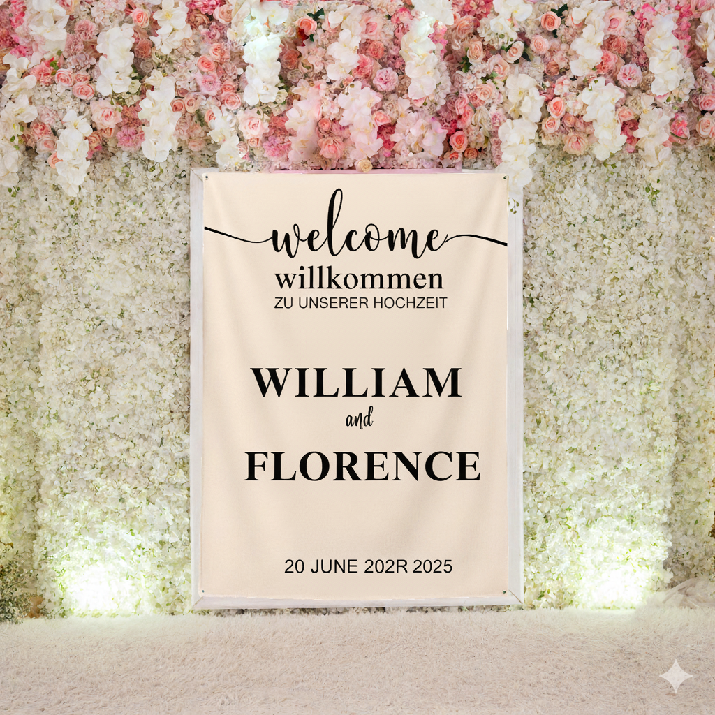 Custom Wedding Welcome Banner – Personalized Name Sign, Elegant Wall Tapestry for Wedding Decoration