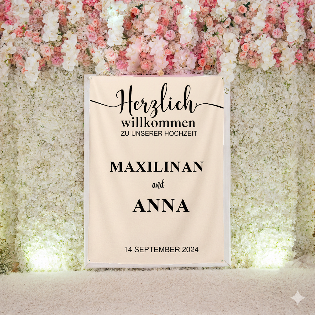 Custom Wedding Welcome Banner – Personalized Name Sign, Elegant Wall Tapestry for Wedding Decoration
