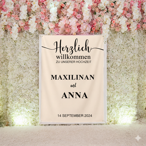 Custom Wedding Welcome Banner – Personalized Name Sign, Elegant Wall Tapestry for Wedding Decoration