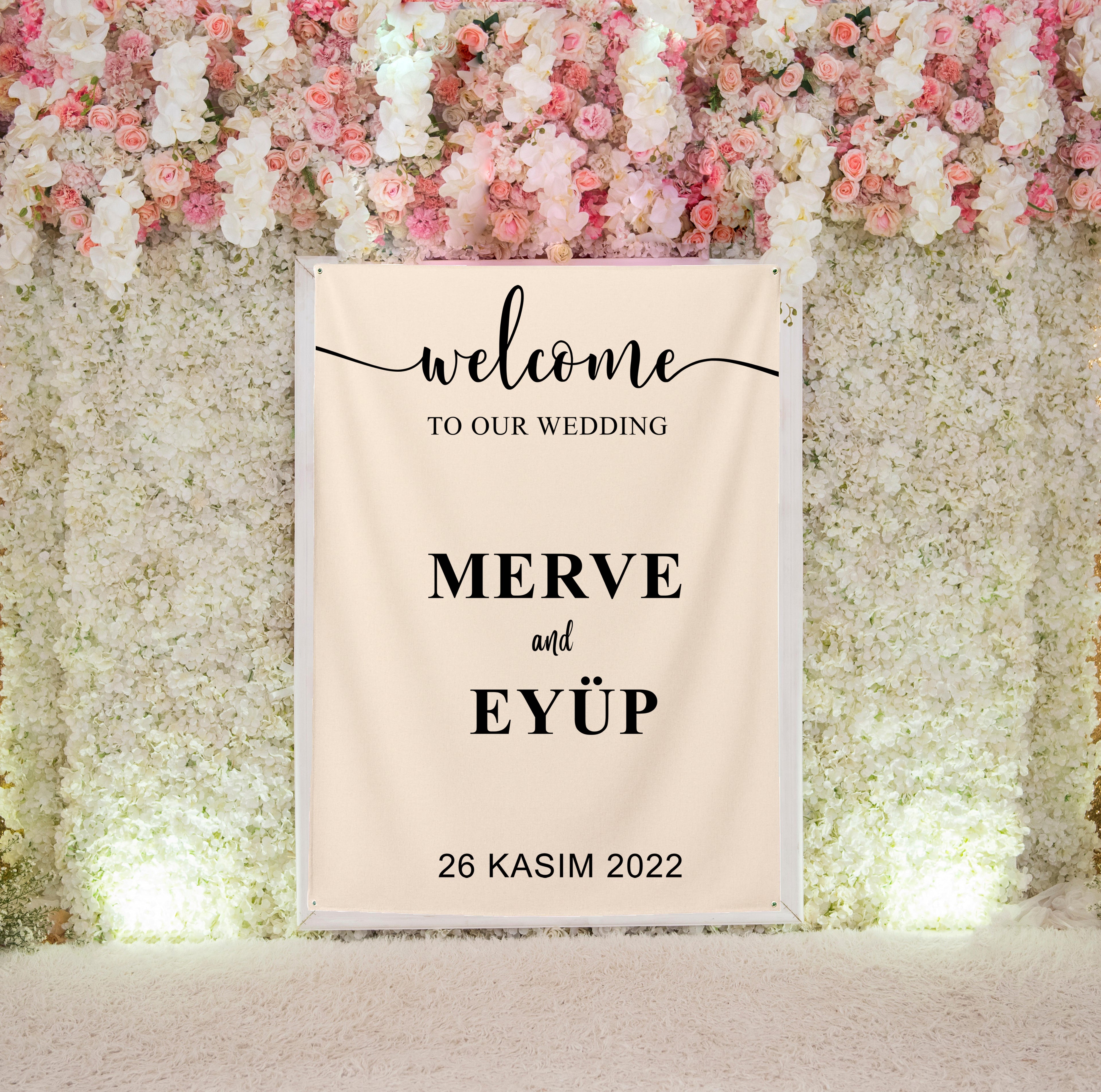 Custom Wedding Welcome Banner – Personalized Name Sign, Elegant Wall Tapestry for Wedding Decoration